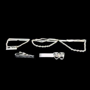 Vintage Lot Of 5 Silver Tone Men's Tie Bars (5029)